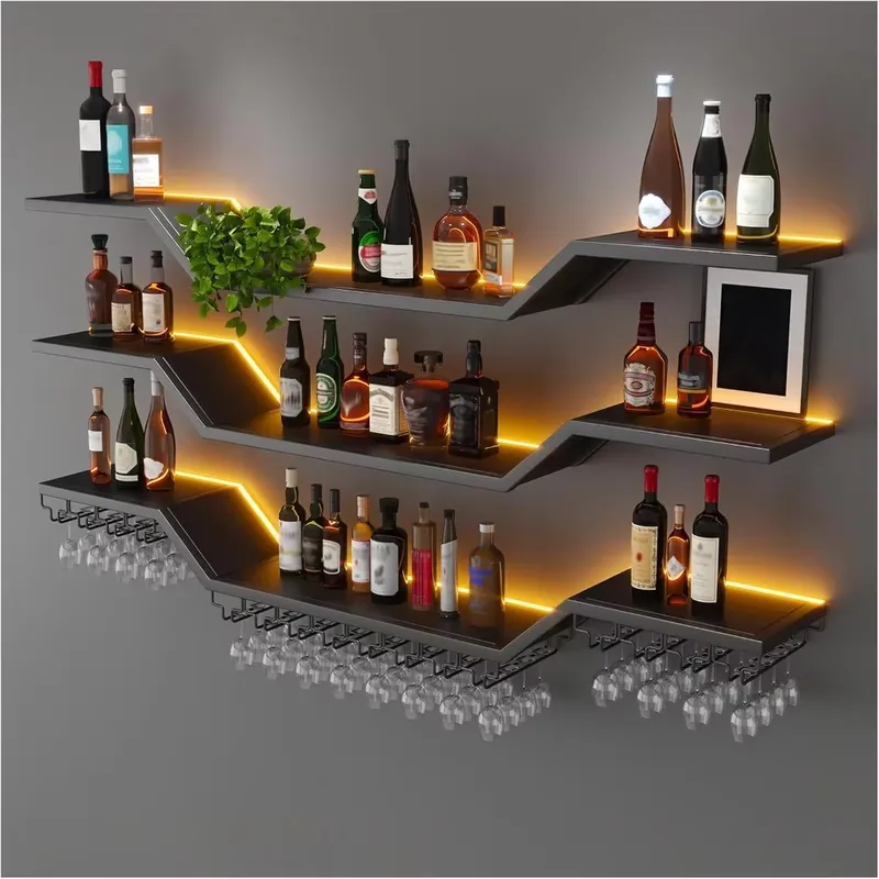 Home Bar Shelf - Portabottiglie da Parete a LED da